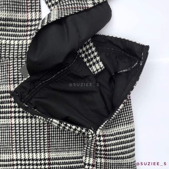 Forever 21 Black White Plaid Plunge V Neck Pinafore Mini Dress 2X NWT - Picture 7 of 14